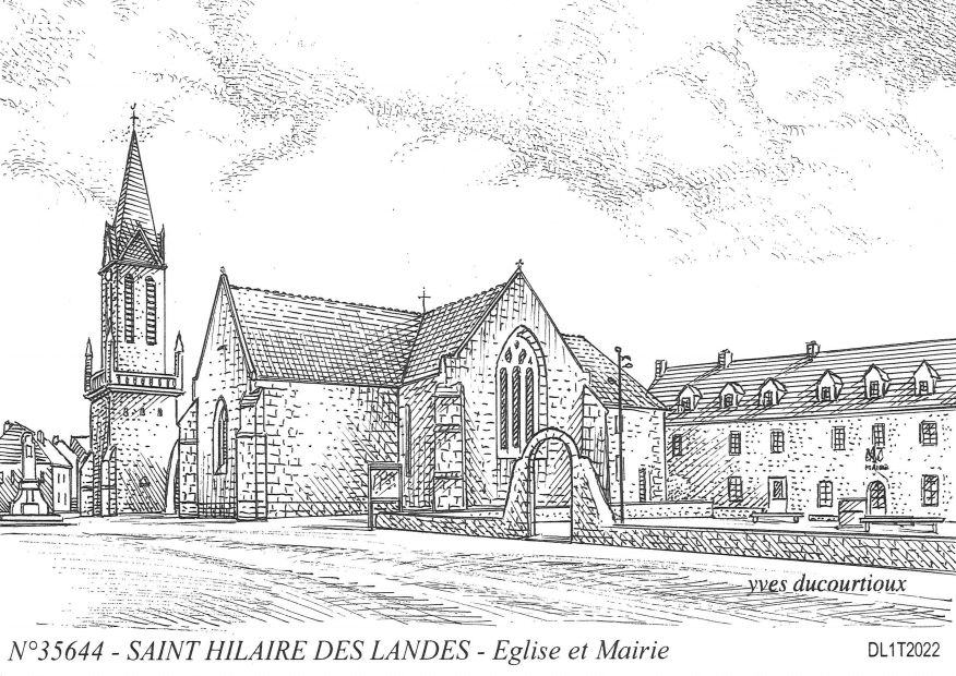 N 35644 - ST HILAIRE DES LANDES - église et mairie
